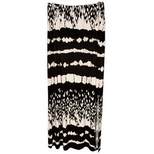 Chico’s (0) Black White Abstract‎ Print Maxi Skirt Small Rayon Spandex Side Slit